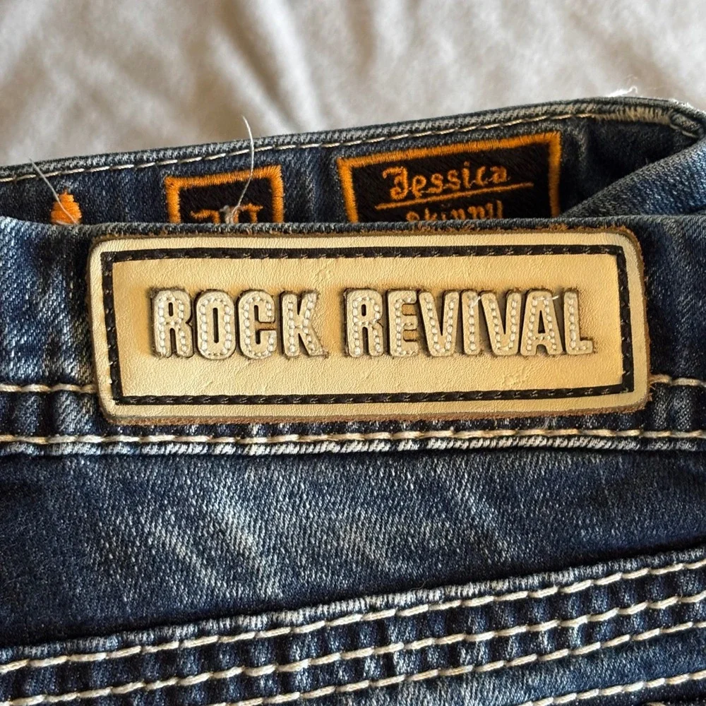 Rock Revival Jessica Skinny Jeans Dark Wash Flap Pocket Sz 29 Faded Whisker Y2k
